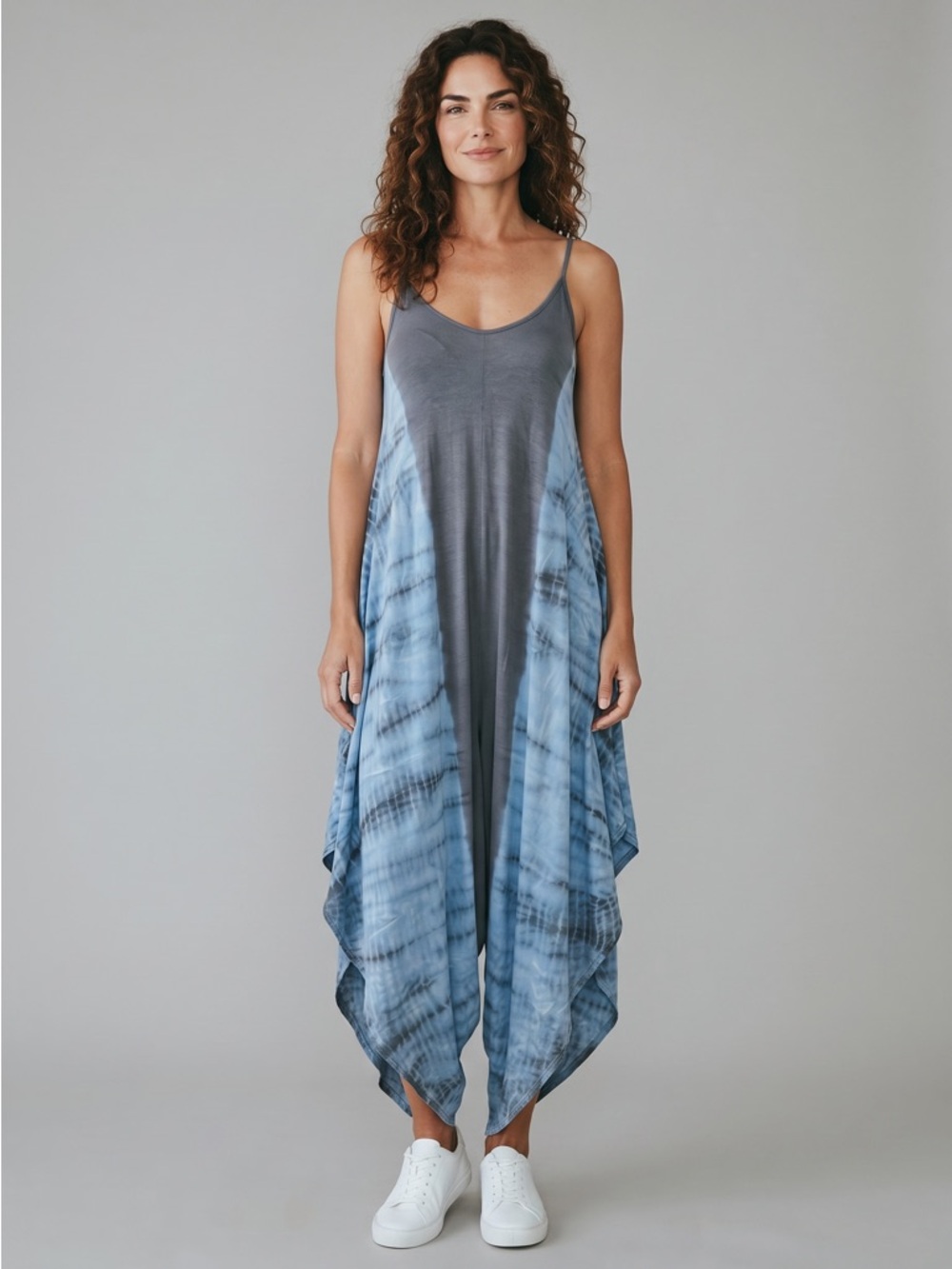 Elan Tie Dye Maxi Dress Handkerchief Hem Boho Draped Adjustable Straps NWT S-L